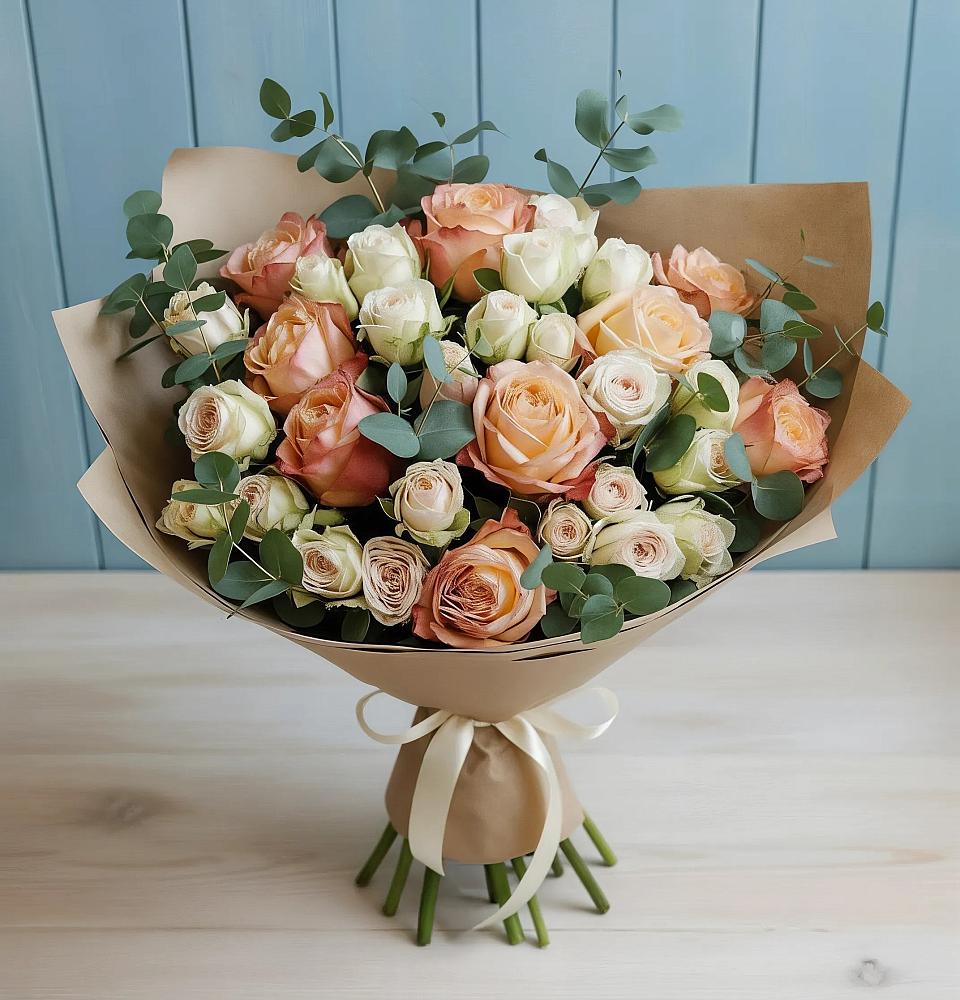 Букет цветов из: Альстромерии и Розы в Локоть