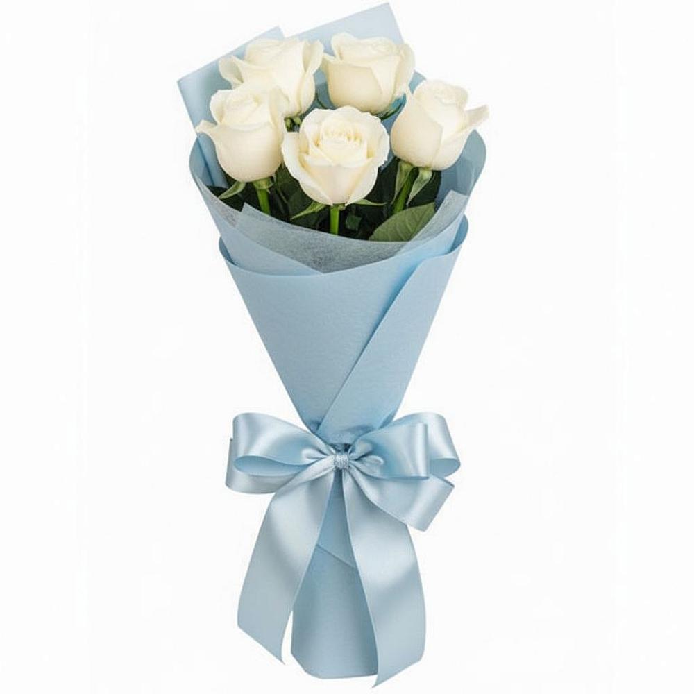 Букет 5 Белых роз Проуд в Локоть