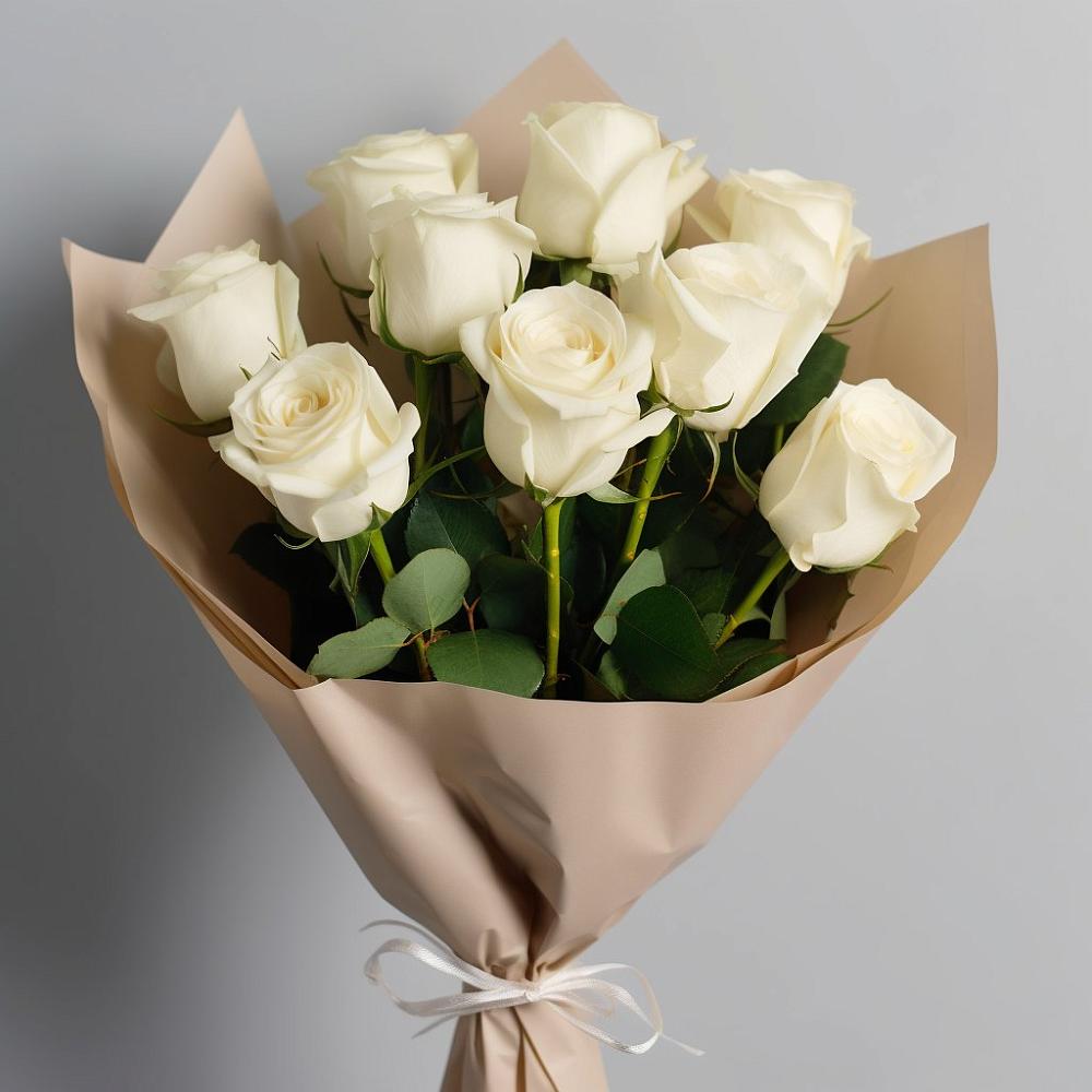 Букет 9 Белых роз Эдлесс Лав в Локоть