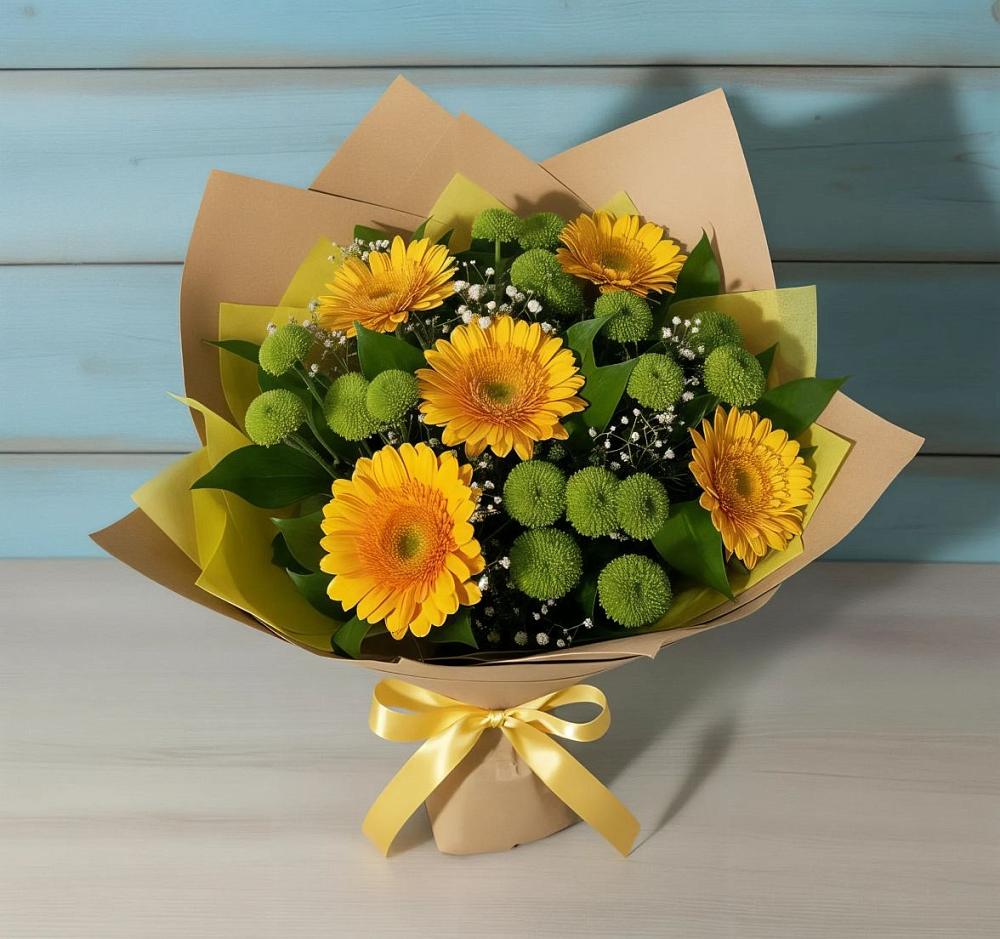 Букет цветов из: Герберы и Хризантемы в Локоть