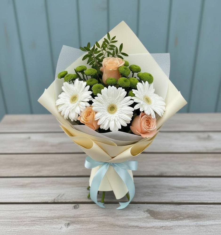 Букет цветов из: Герберы, Розы и Хризантемы в Локоть