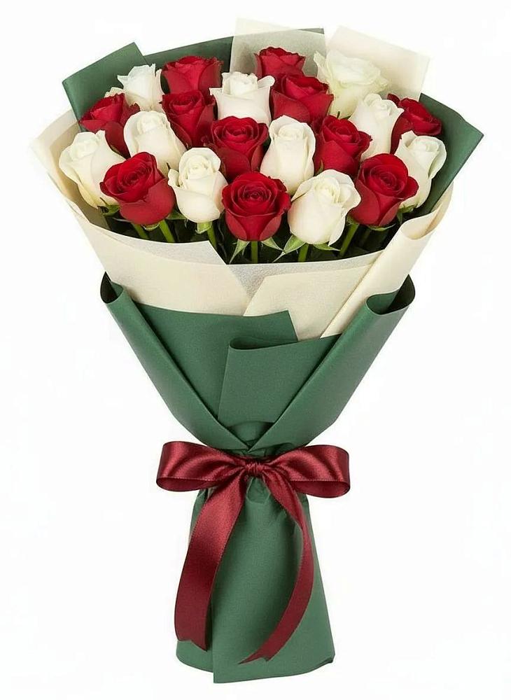 Букет Микс из красных и белых роз в Локоть