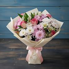 Букет цветов из:  Хризантемы, Альстромерии и Розы #REPLACE_PRED# Локоть