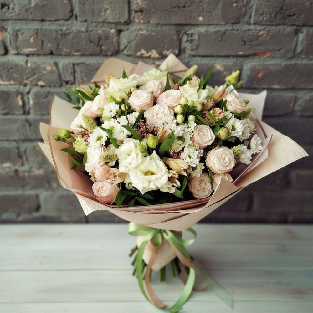 Букет цветов из: Альстромерии, Розы и Хризантемы в Локоть