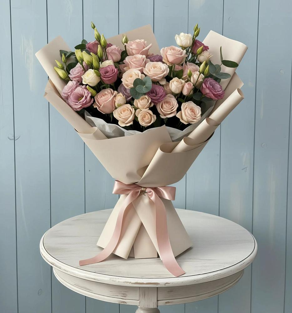 Букет цветов из: Розы и Лизиантусы в Локоть