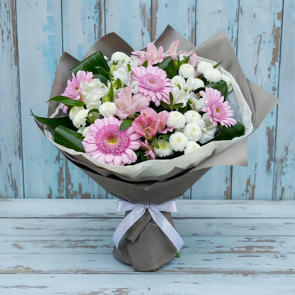 Букет цветов из: Герберы, Альстромерии и Хризантемы в Локоть