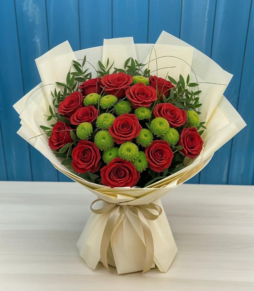 Букет цветов из: Розы и Хризантемы в Локоть